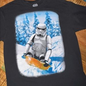 Star Wars -Sledding Storm Trooper black short sleeve t-shirt. SZ. L. EUC